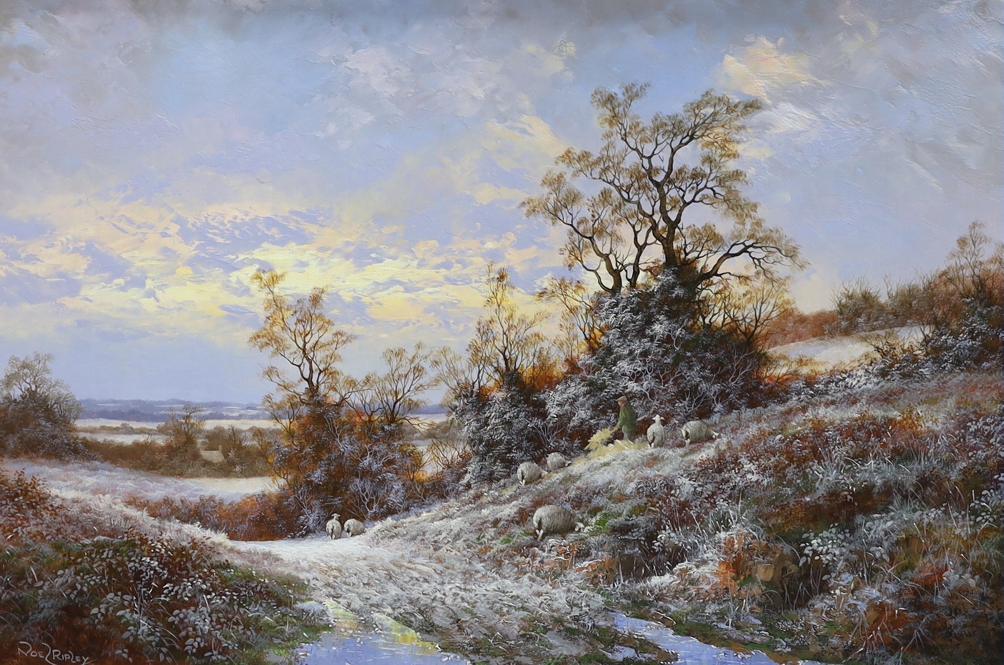 Noel Ripley (b.1944), oil on board, Winter sunset, signed, 39 x 59cm